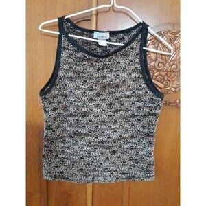 Vintage Sun Fire USA Large  Black Brown White Specked Sleeveless Top.  B26
